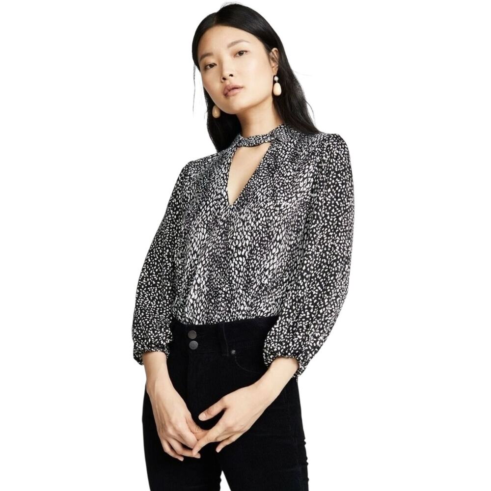 Alice + Olivia Willa Cutout Blouson Sleeve Top Modern Black and White Size Large - Picture 3 of 16